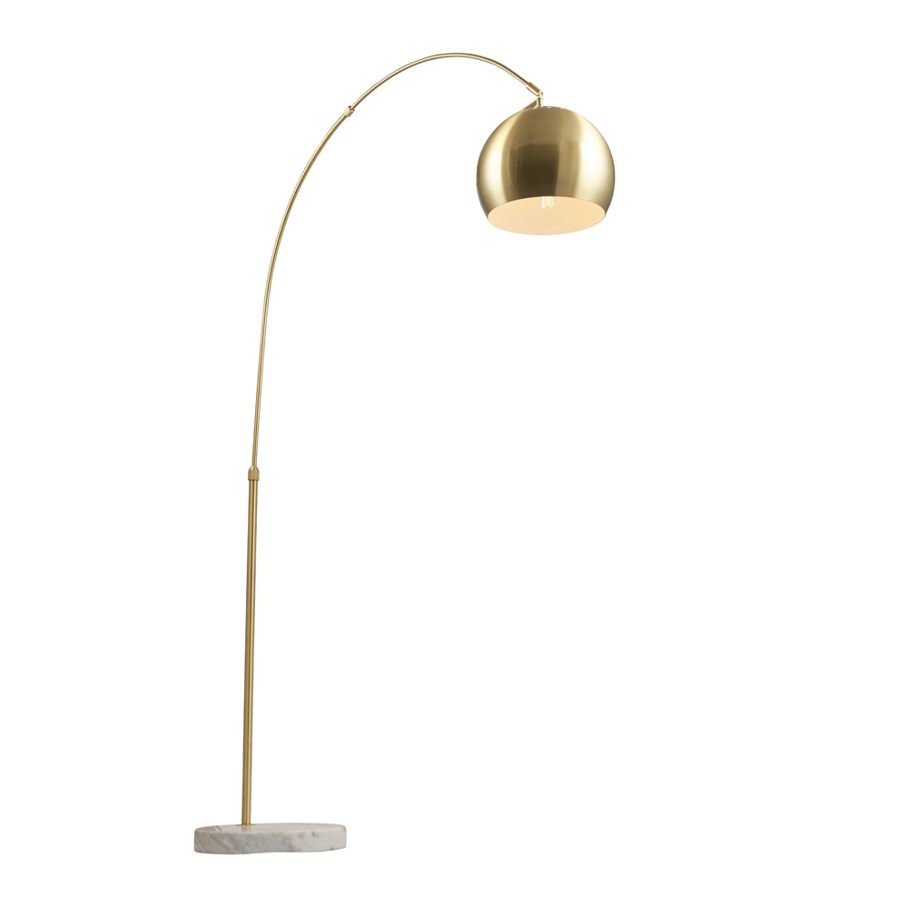 Picture of Feliciani Brushed Brass Metal And White Marble Floor Lamp with bulb lit