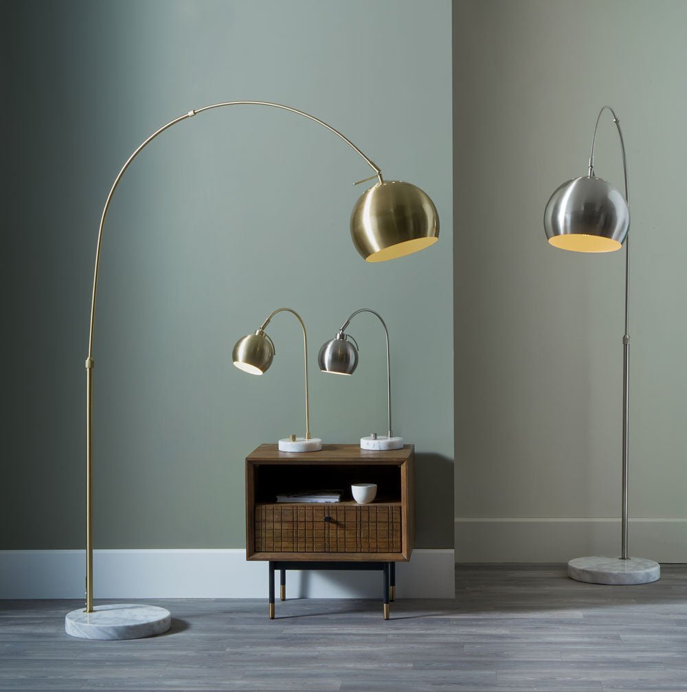 The Feliciani Brushed Brass Metal And White Marble Floor Lamp range which includes a brushed silver metal finish and table lights and desk lights