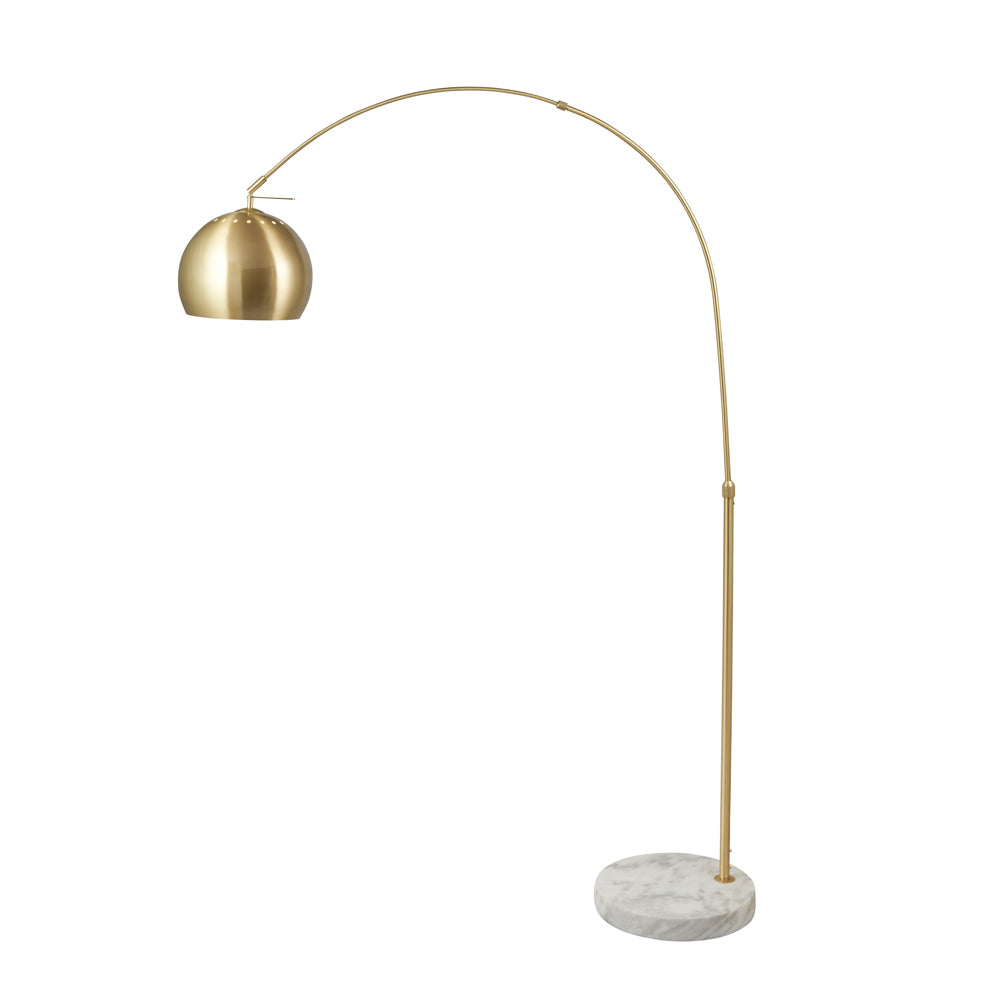 Feliciani Brushed Brass Metal And White Marble Floor Lamp is a living room reading light which is shown here in profile