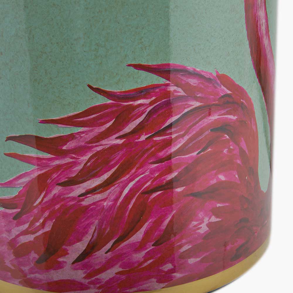 Hand-painted detail on flamingo table lamp from South Charlotte Fine Lighting