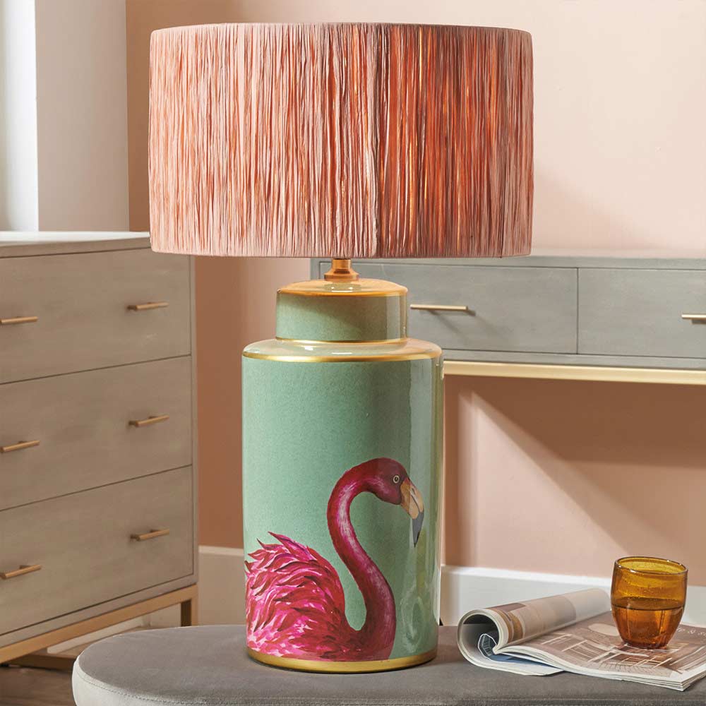 Flamingo table lamp with optional orange lampshade