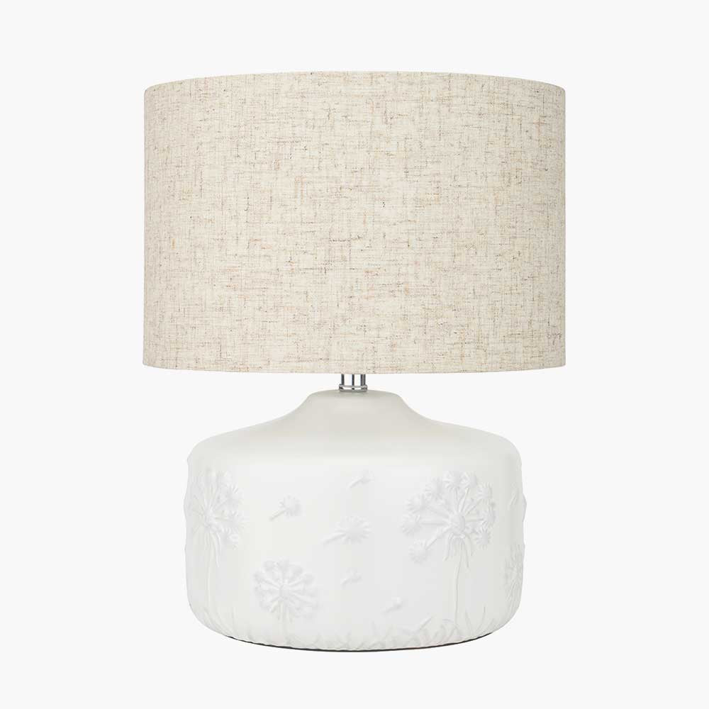 Front view of Flora White Small Floral Ceramic Table Lamp