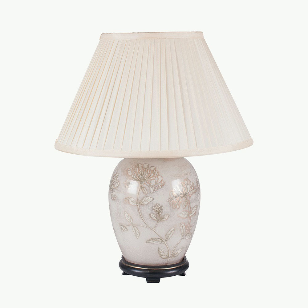 Jenny Worrall Honeysuckle Floral Table Lamp, shown here with optional empire or tapered lampshade.