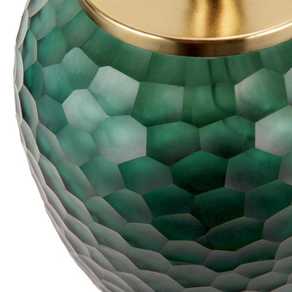 Camila glass table lamp green base with honeycomb detailing