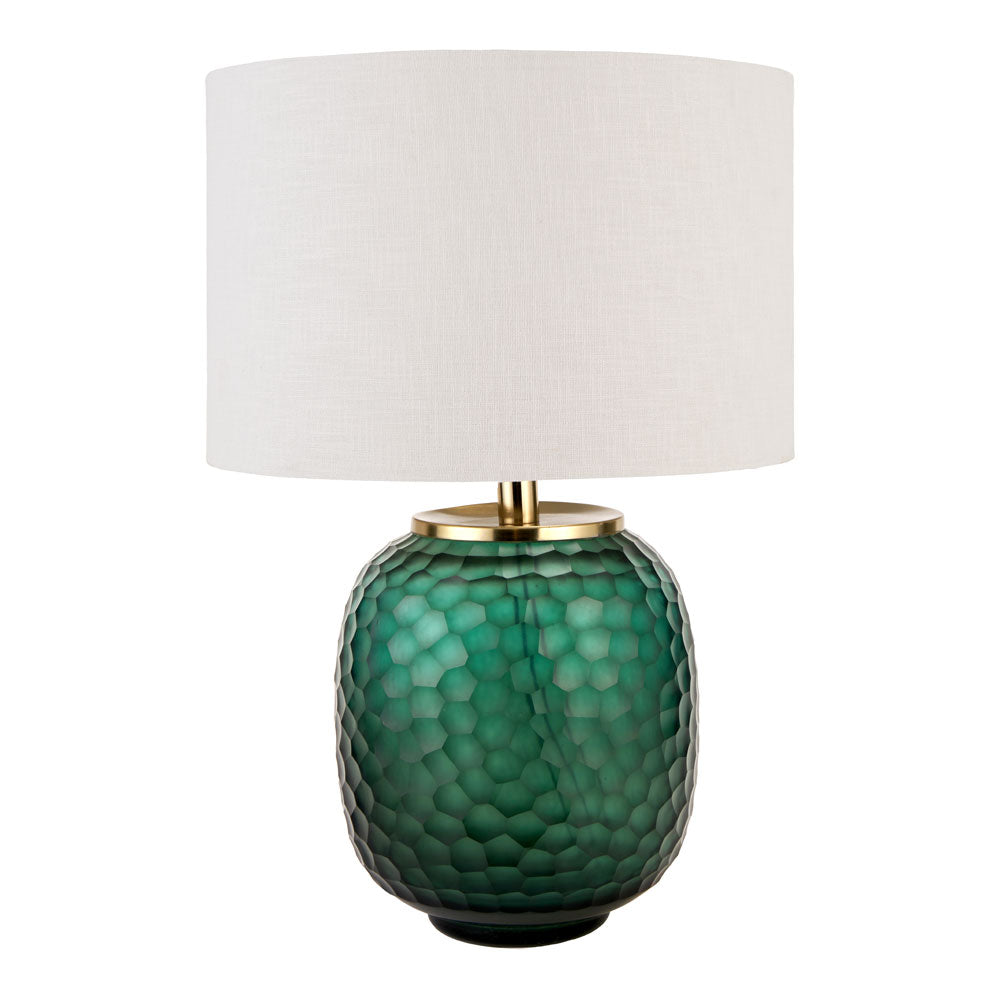 Camila glass table lamp green with optional neutral lampshade from South Charlotte Fine Lighting