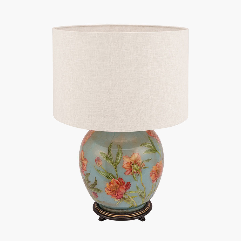 Hand-painted table lamp with cylinder lamp shade sold by South Charlotte Fine Lighting