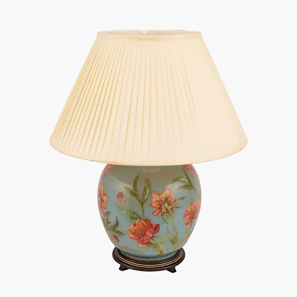 Hand painted table lamp with empire shade, both of which are sold by South Charlotte Fine Lighting