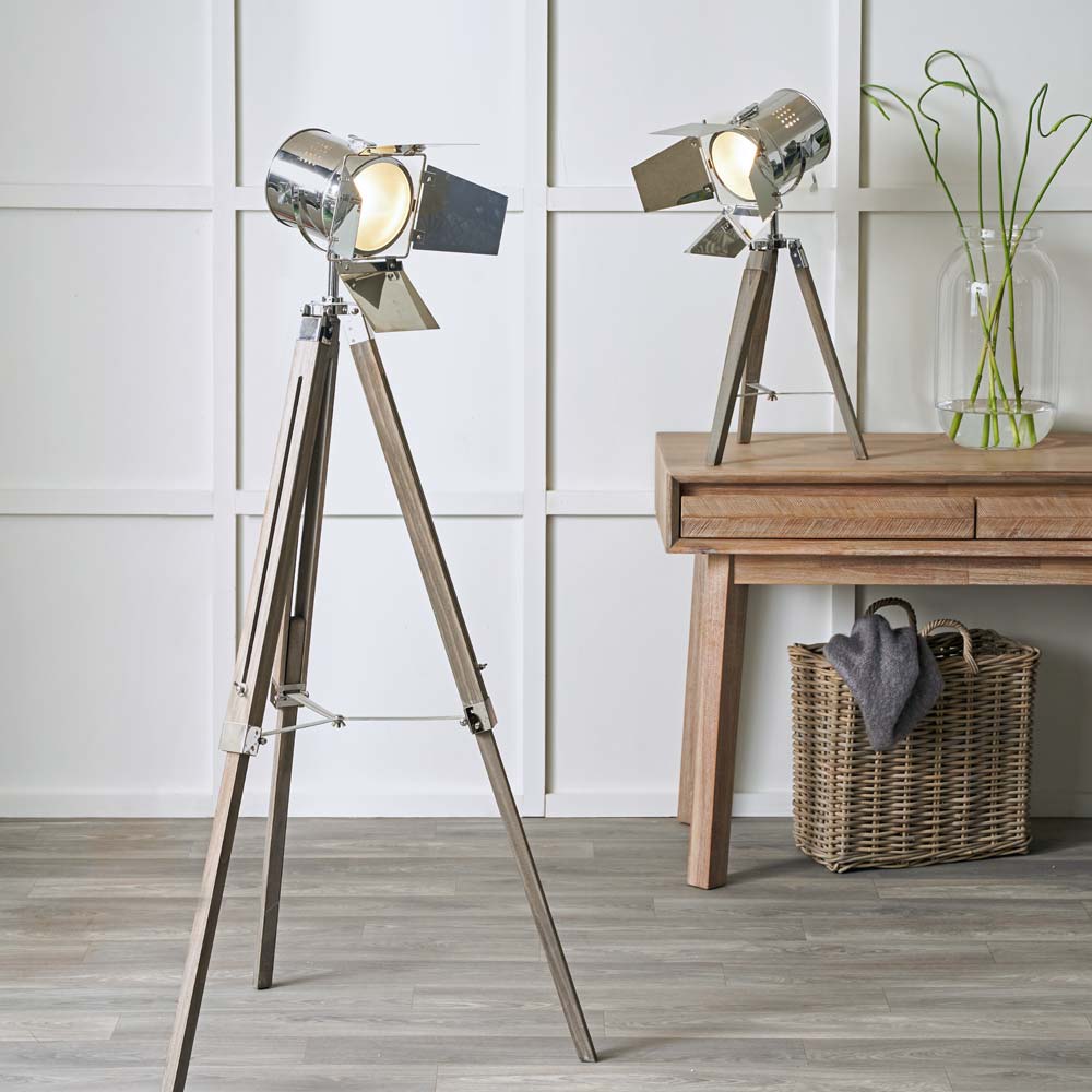 The Hereford range includes the grey tripod floor lamp and a grey tripod table lamp