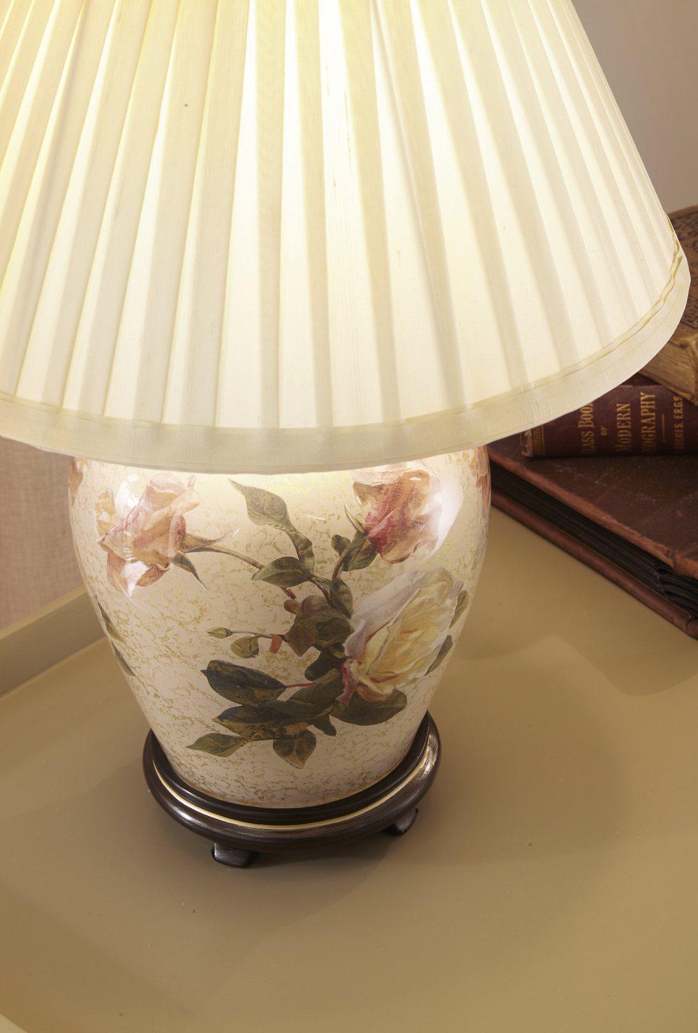 Classic Rose Small Glass Table Lamp Base shown from above with empire lamp shade