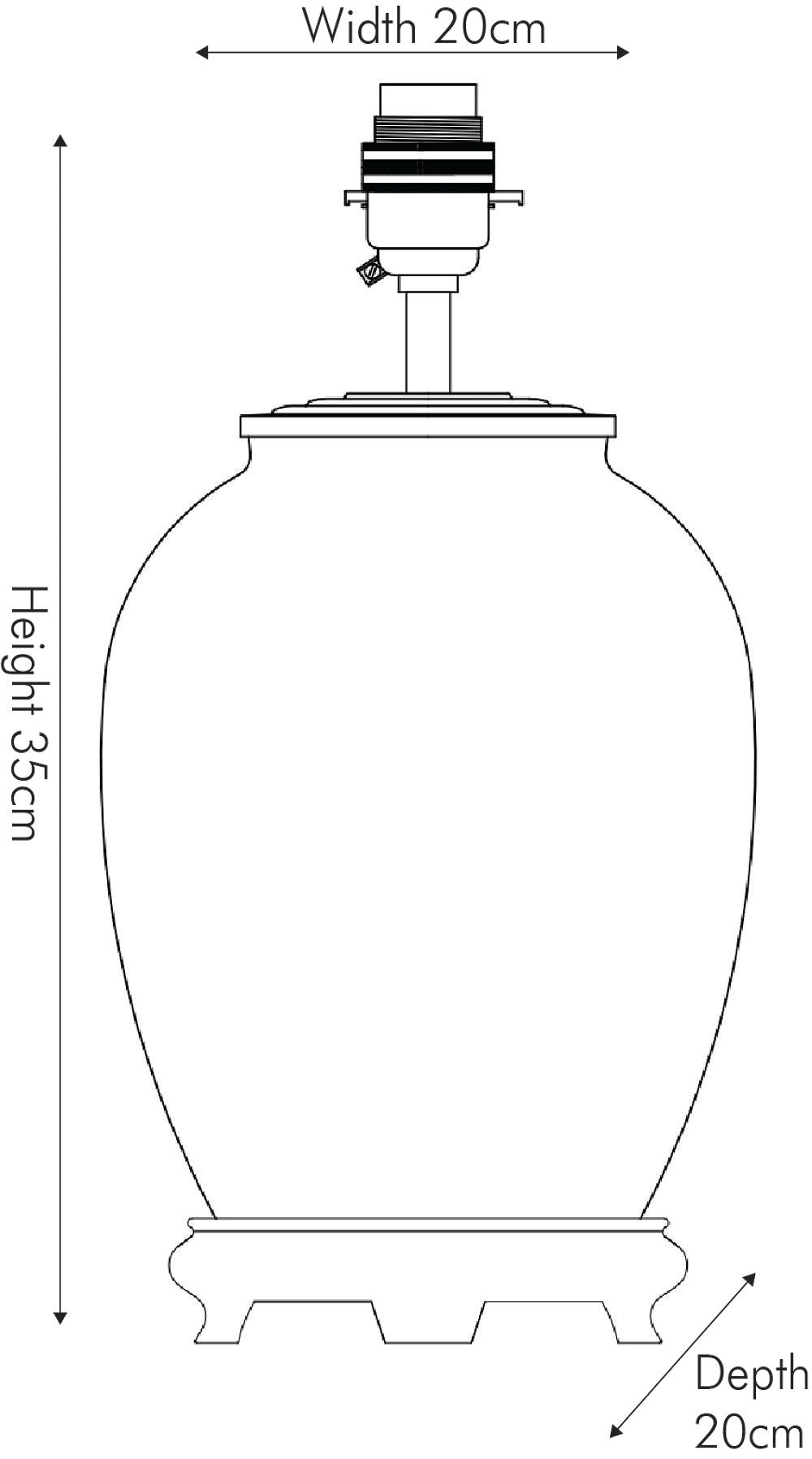 Sizes and dimensions of Classic Rose Small Glass Table Lamp Base