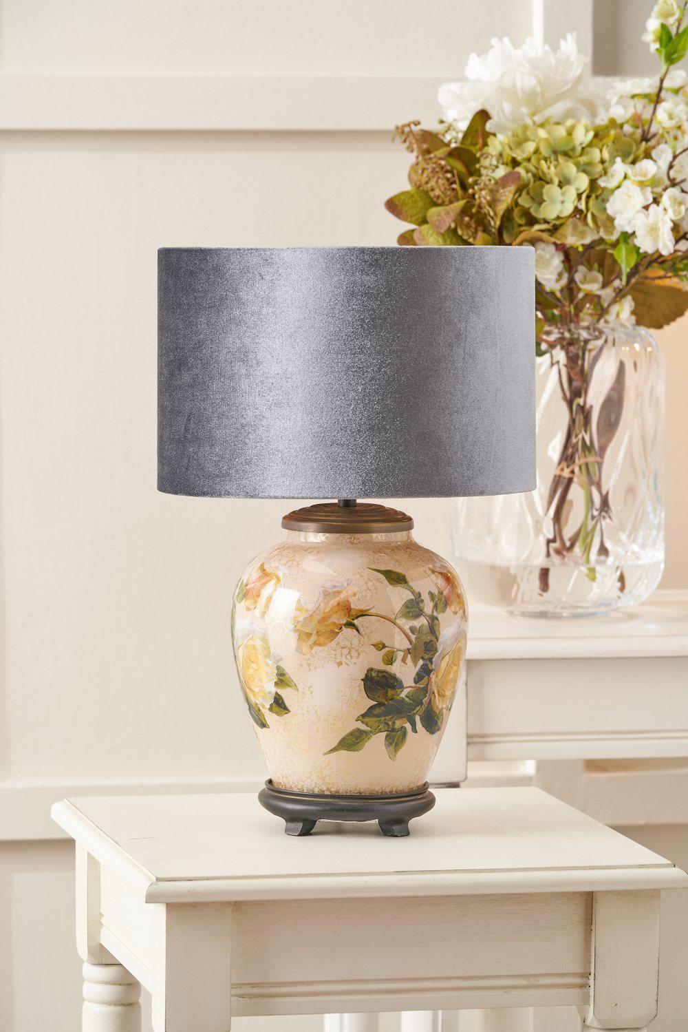 Classic Rose Small Glass Table Lamp Base with cylinder lamp shade