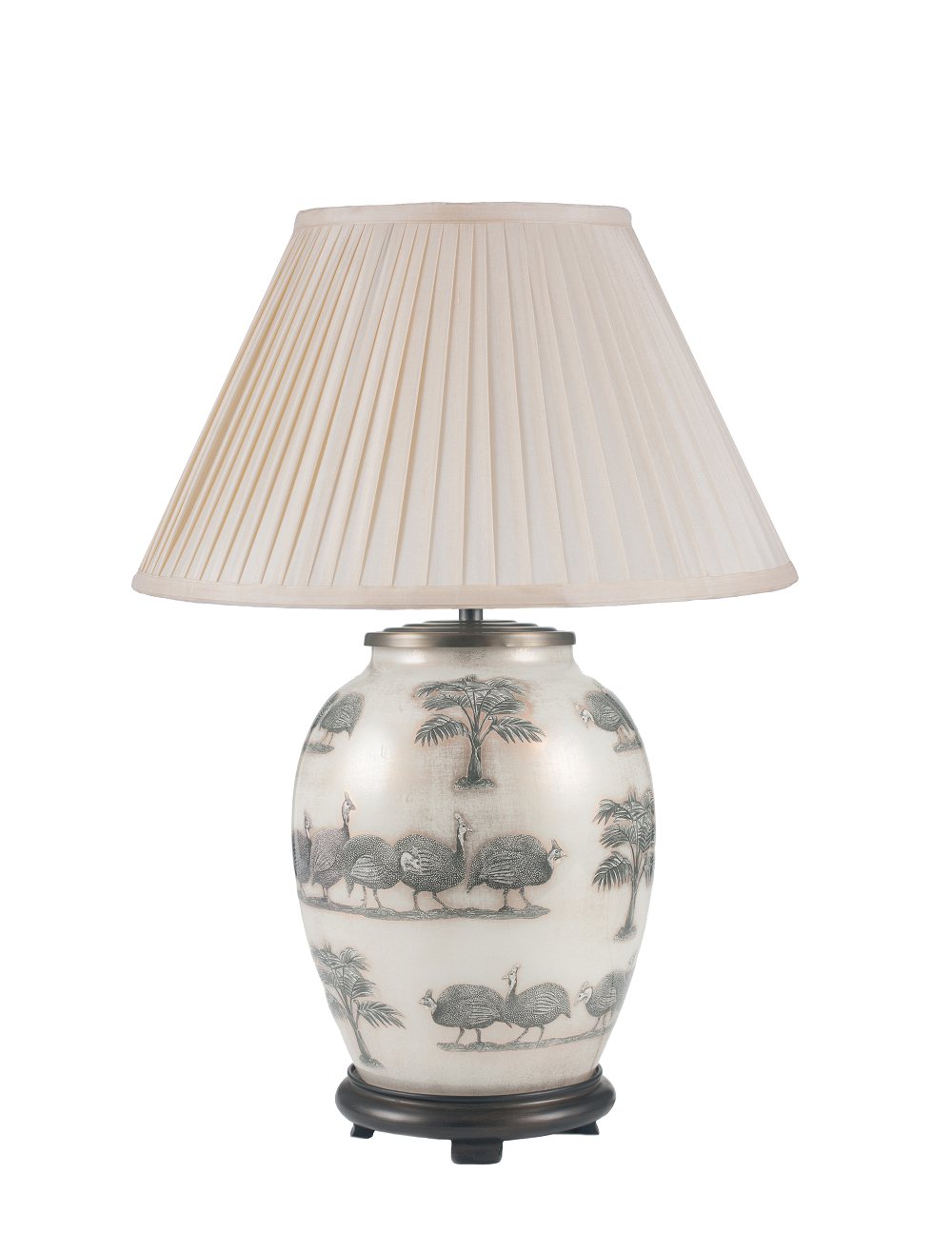 Guinea Fowl Medium Glass Table Lamp Base with optional cream empire lamp shade