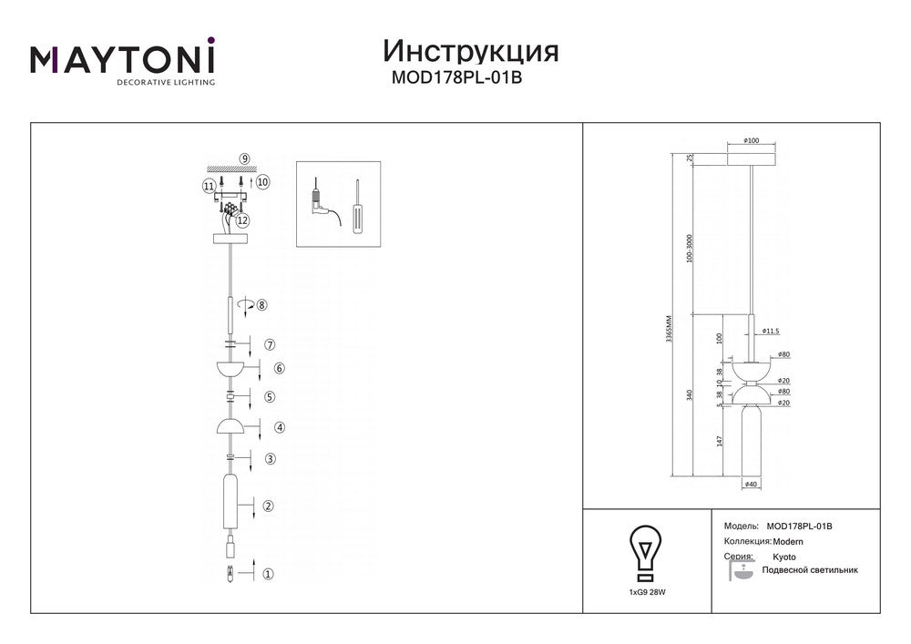 Kyoto Pendant Lamp In Black-Maytoni-South Charlotte Fine Lighting