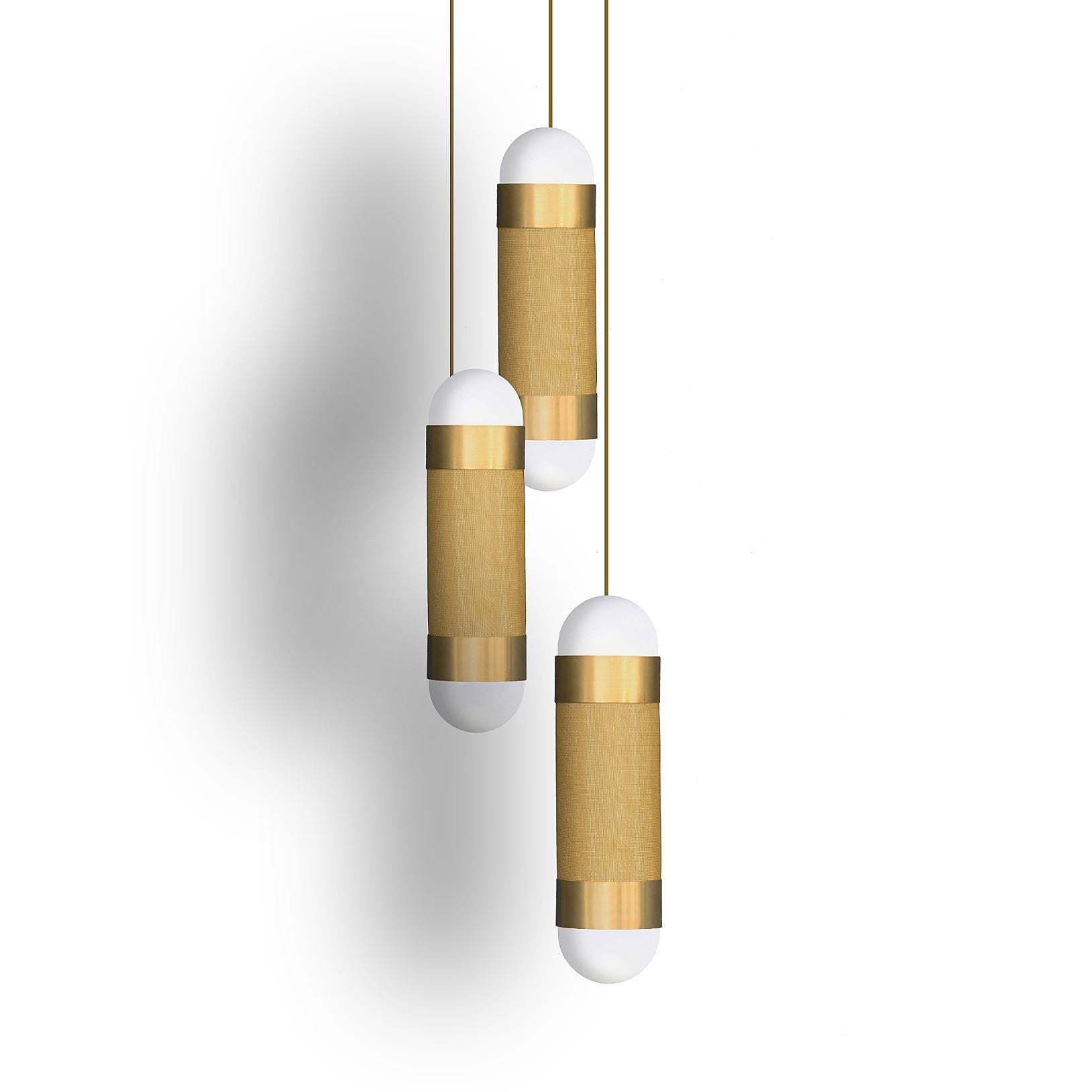 Luxury LOOM 3 Pendant Cascade Light in brass weave and brushed brass, supplied by Edinburgh-based South Charlotte Fine lighting