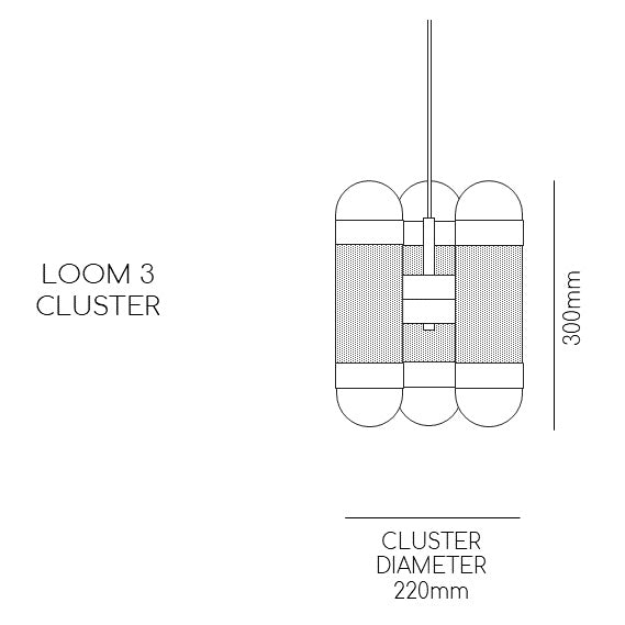 Dimensions for LOOM Cluster Light, supplied by South Charlotte Fine Lighting