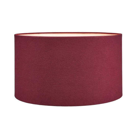 The Henry lamp shade in Mulberry is a burgundy-coloured lamp shade with a white lining