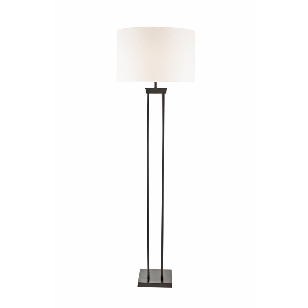 Langston floor lamp black with optional white lampshade from South Charlotte Fine Lighting - shown here with the lights on