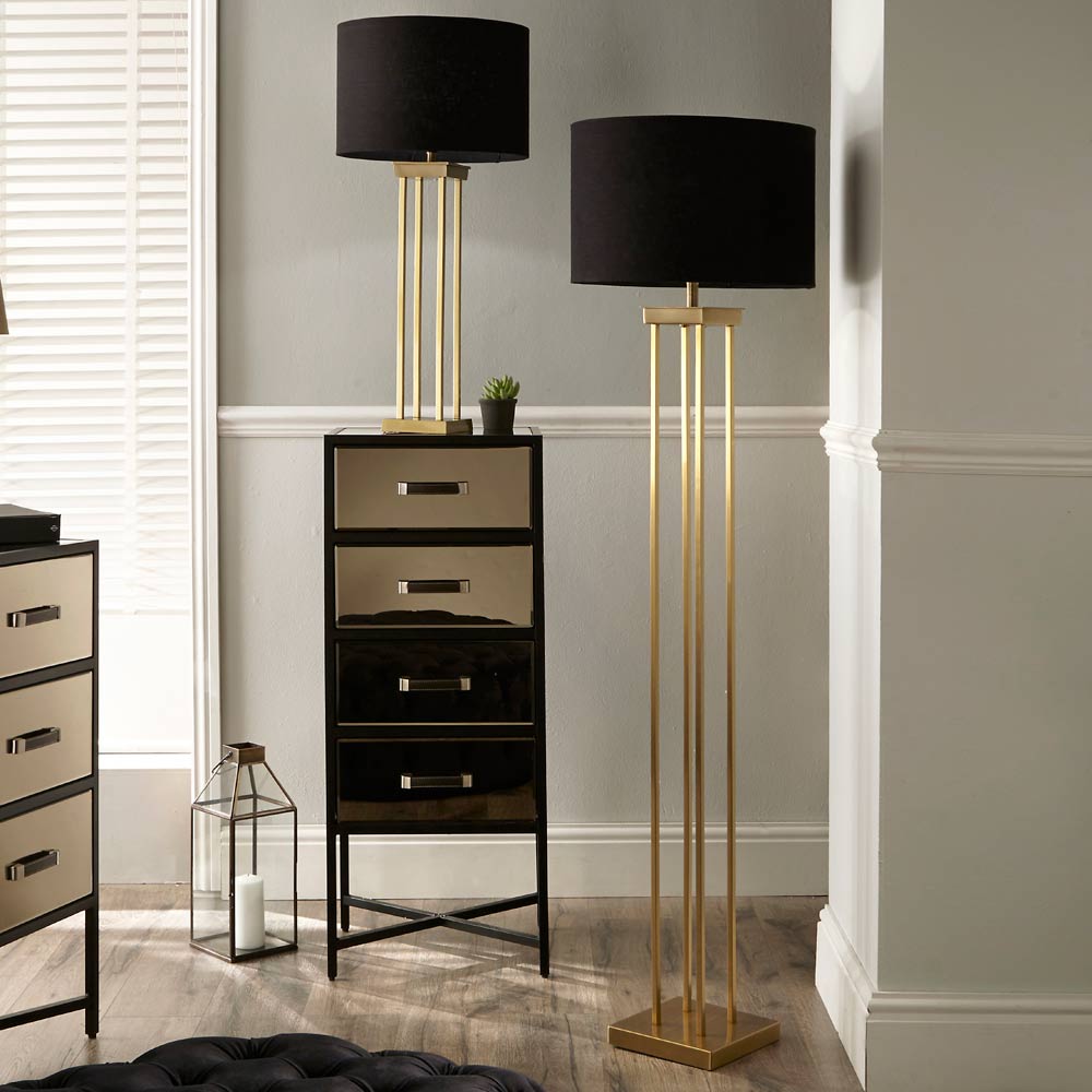 Lanston brass floor lamp and table lamp