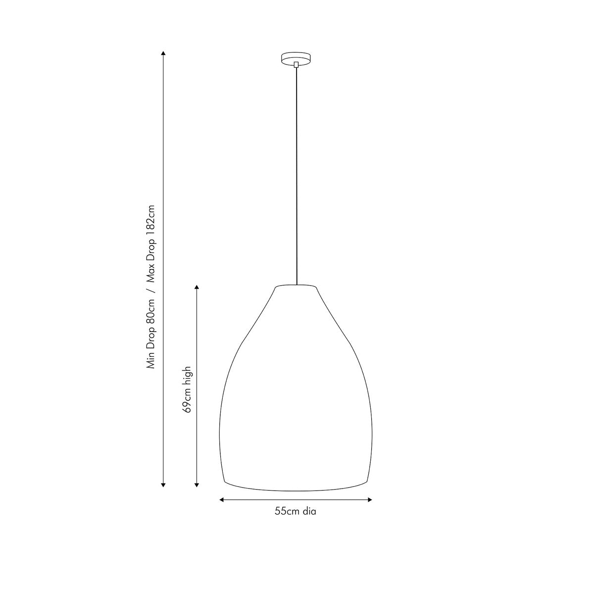 Sizes for the Molokai large rattan pendant light sold by South Charlotte Fine Lighting