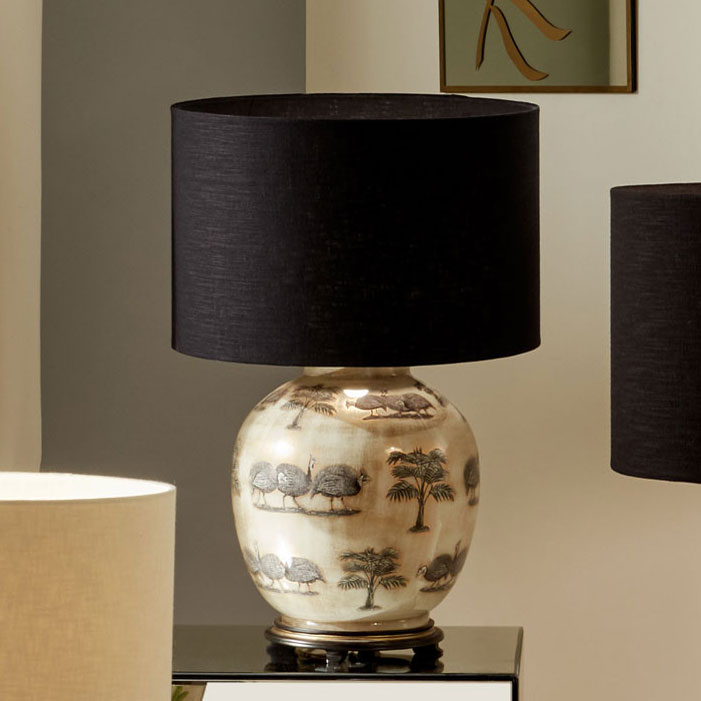 Luxury table lamp from Jenny Worrall with dark brown cylinder lampshade