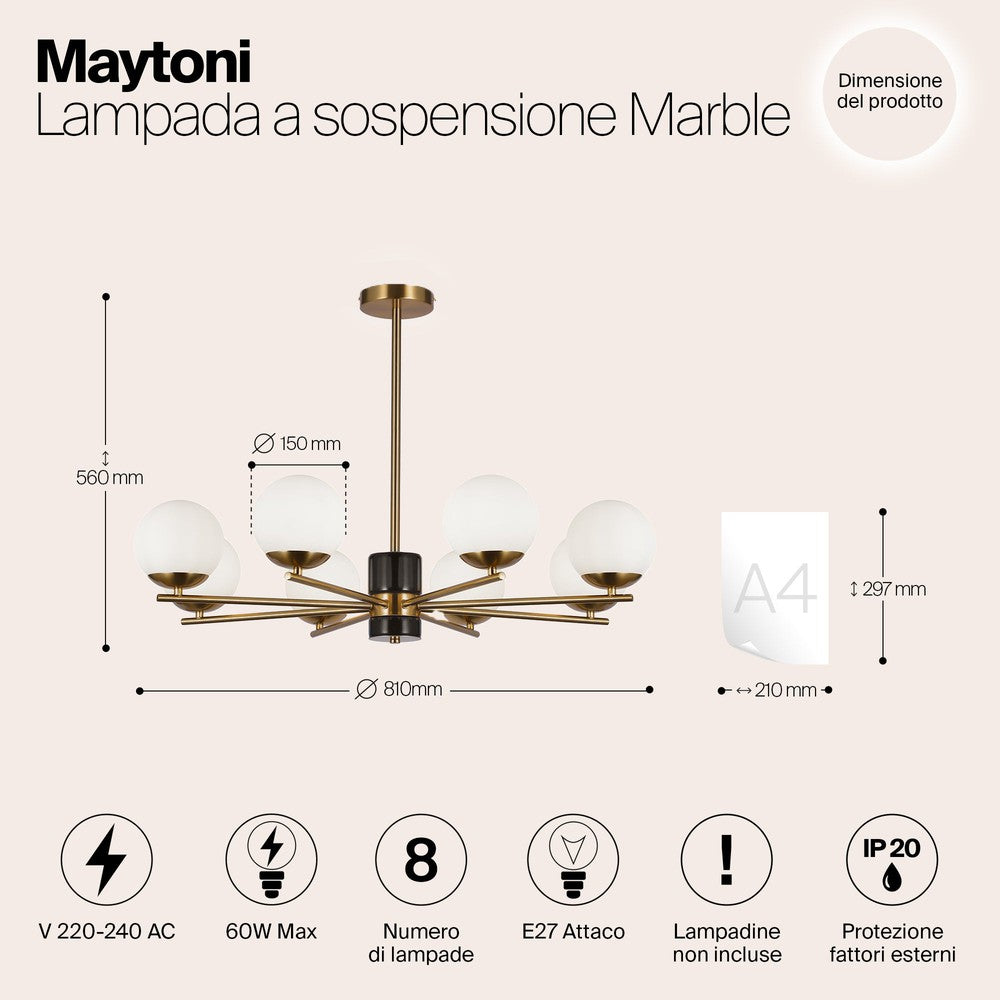 Marble Chandelier With Brass Styling - Medium-Maytoni-South Charlotte Fine Lighting