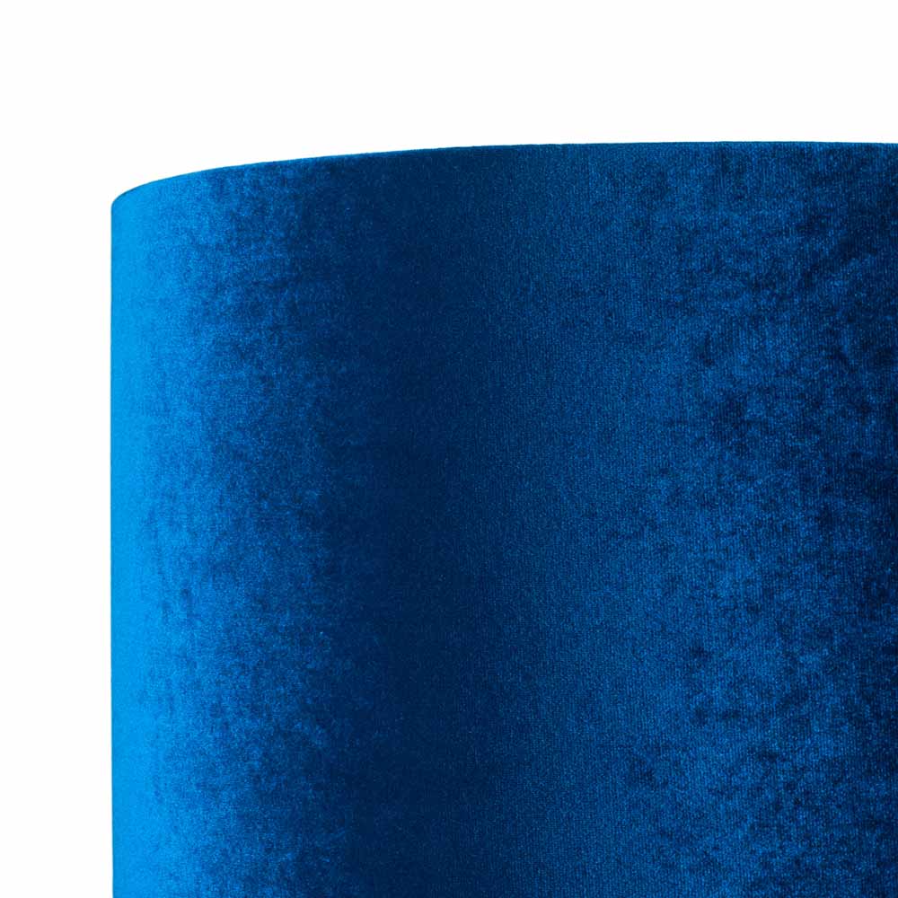Detail view of blue velvet lampshade sold by South Charlotte Fine Lighting