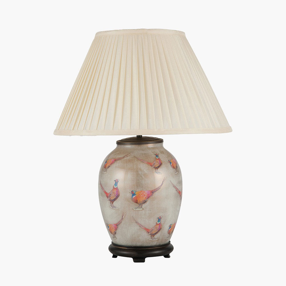 Pheasant Table Lamp made by Jenny Worrall featuring the optional empire lampshade - all sold by South Charlotte Fine Lighting.