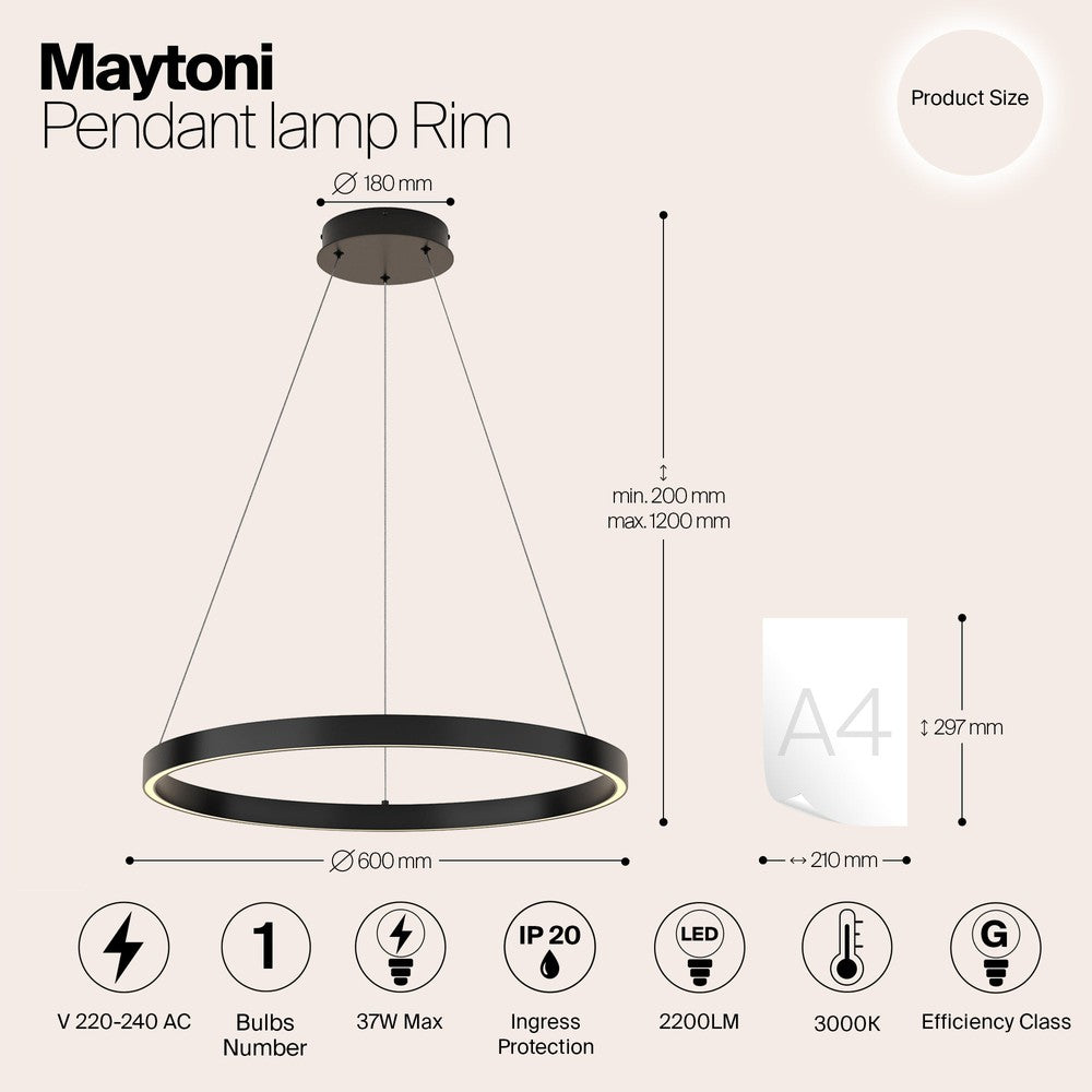 Rim Pendant Lamp A In Black-Maytoni-South Charlotte Fine Lighting