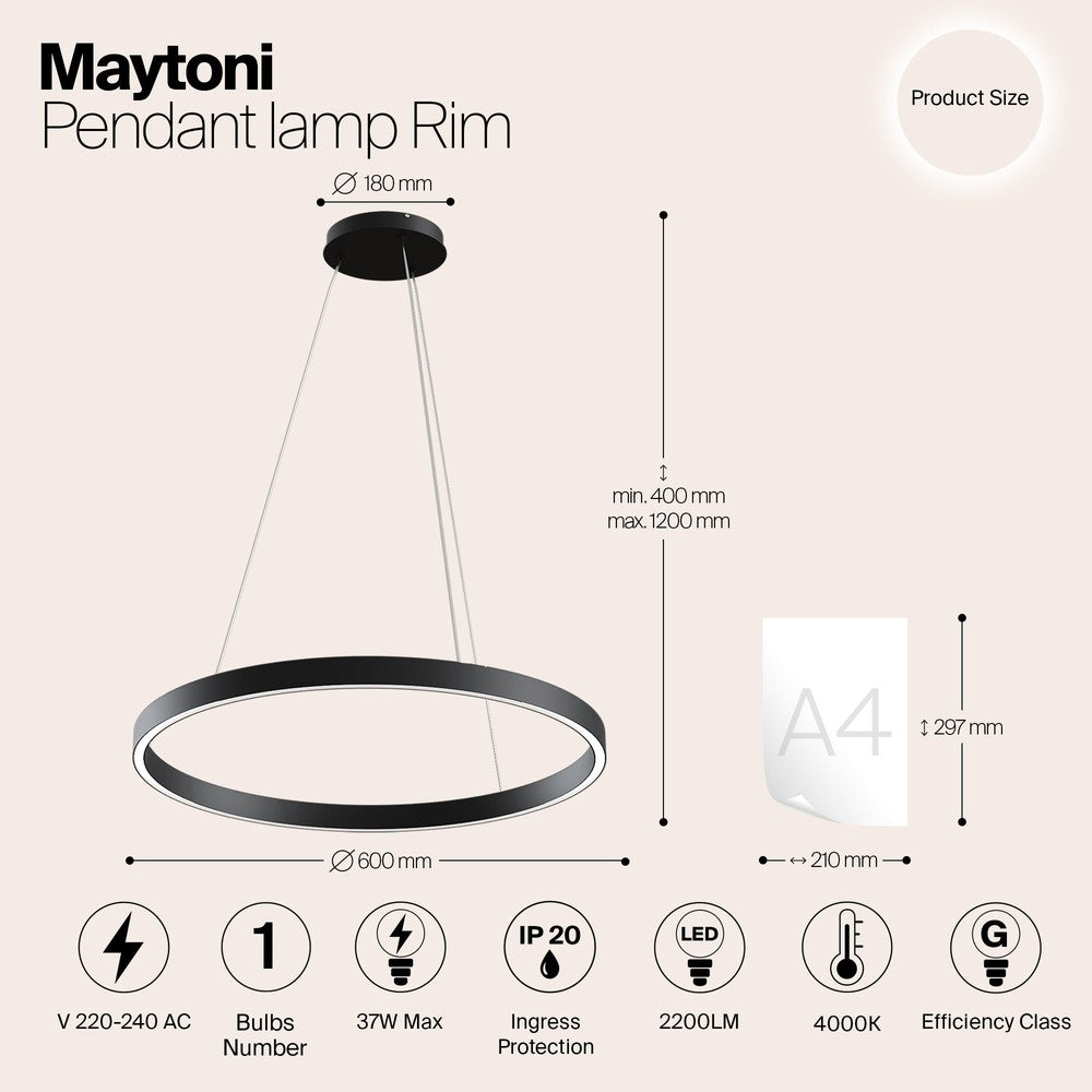 Rim Pendant Lamp D In Black-Maytoni-South Charlotte Fine Lighting