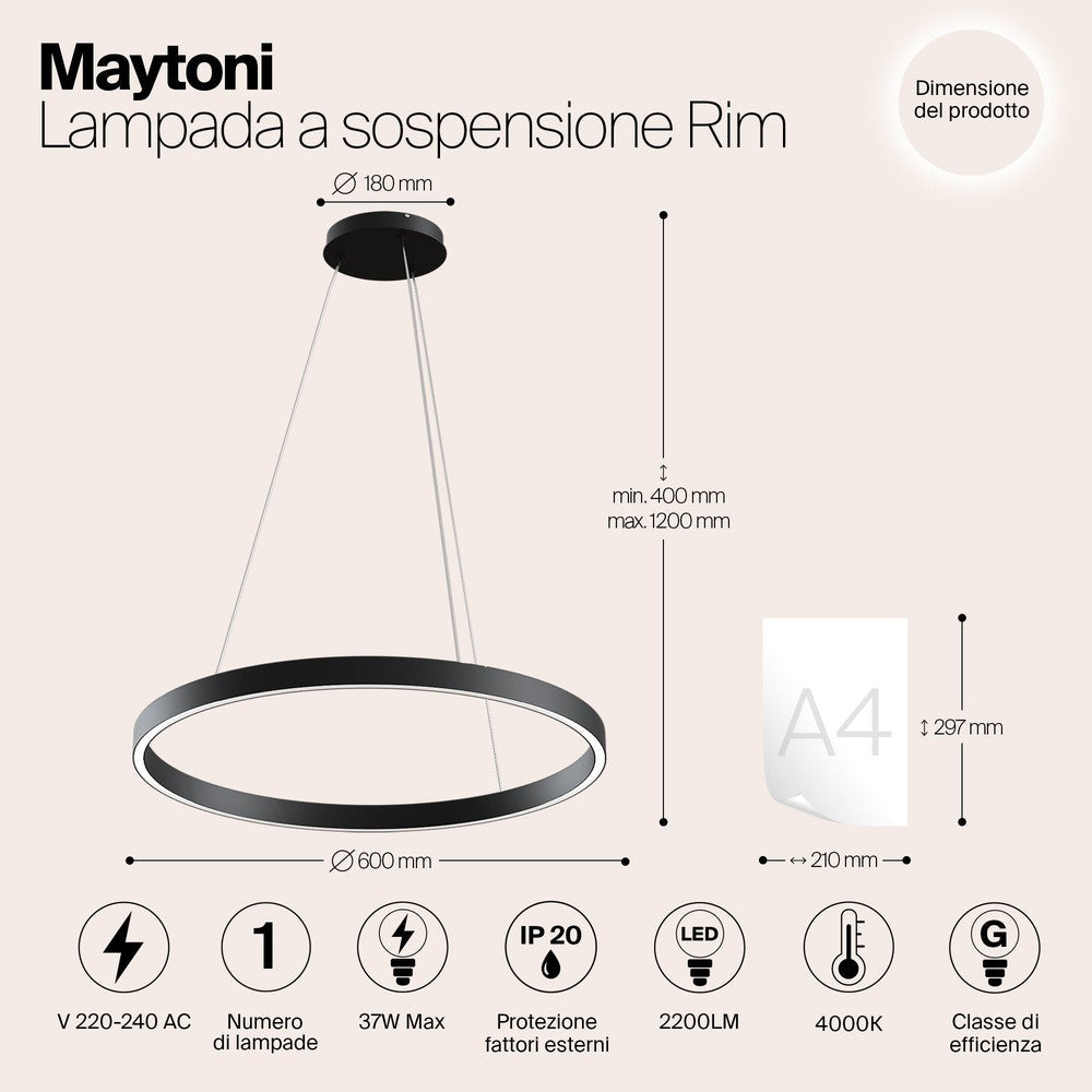 Rim Pendant Lamp D In Black-Maytoni-South Charlotte Fine Lighting