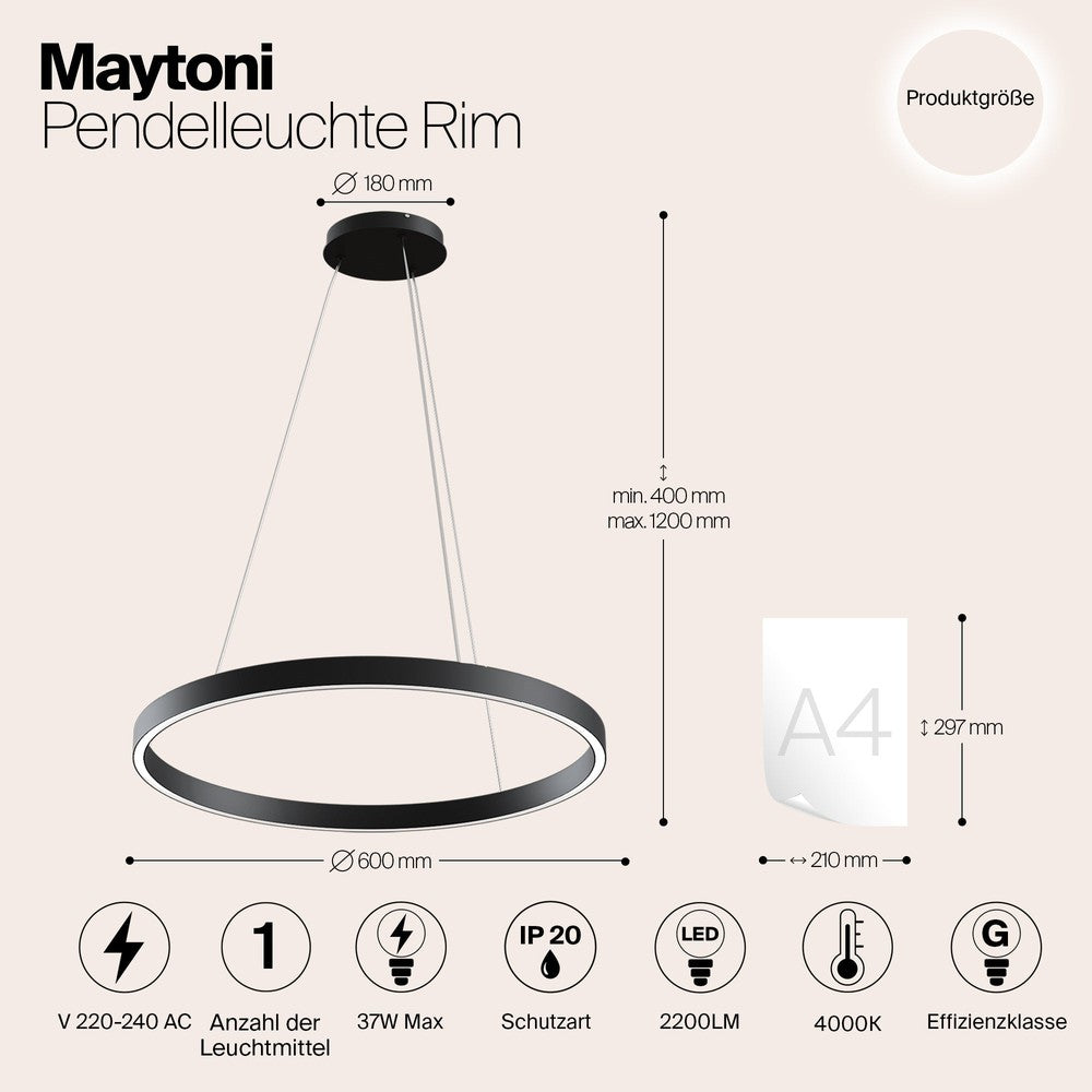 Rim Pendant Lamp D In Black-Maytoni-South Charlotte Fine Lighting