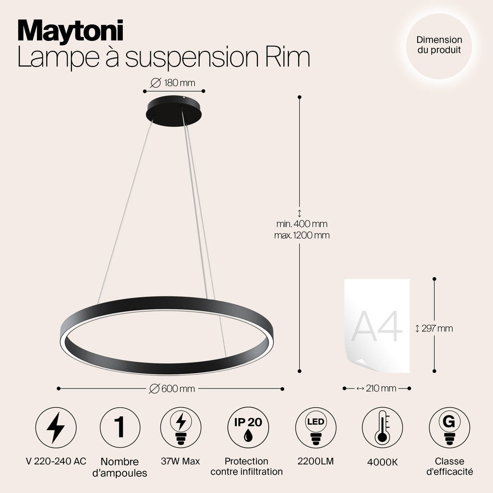 Rim Pendant Lamp D In Black-Maytoni-South Charlotte Fine Lighting