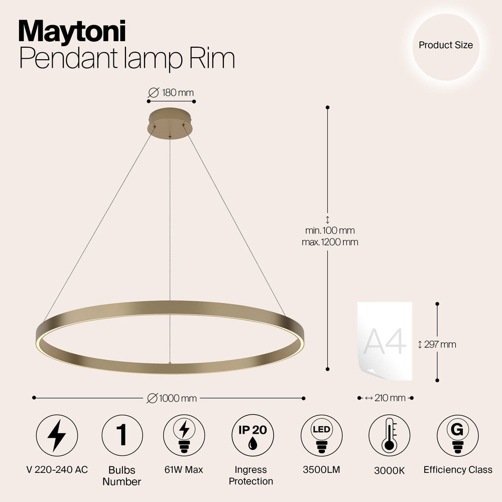 Rim Pendant Lamp E With Brass Styling-Maytoni-South Charlotte Fine Lighting