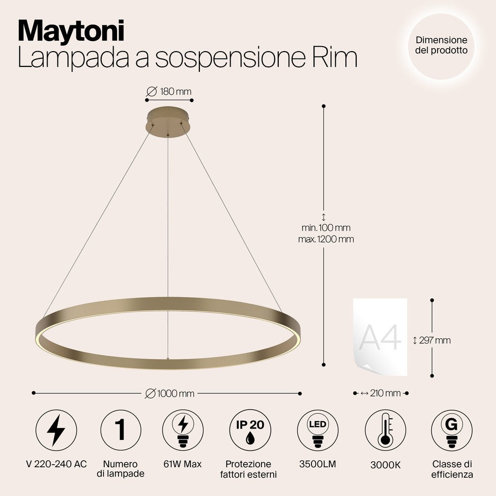 Rim Pendant Lamp E With Brass Styling-Maytoni-South Charlotte Fine Lighting