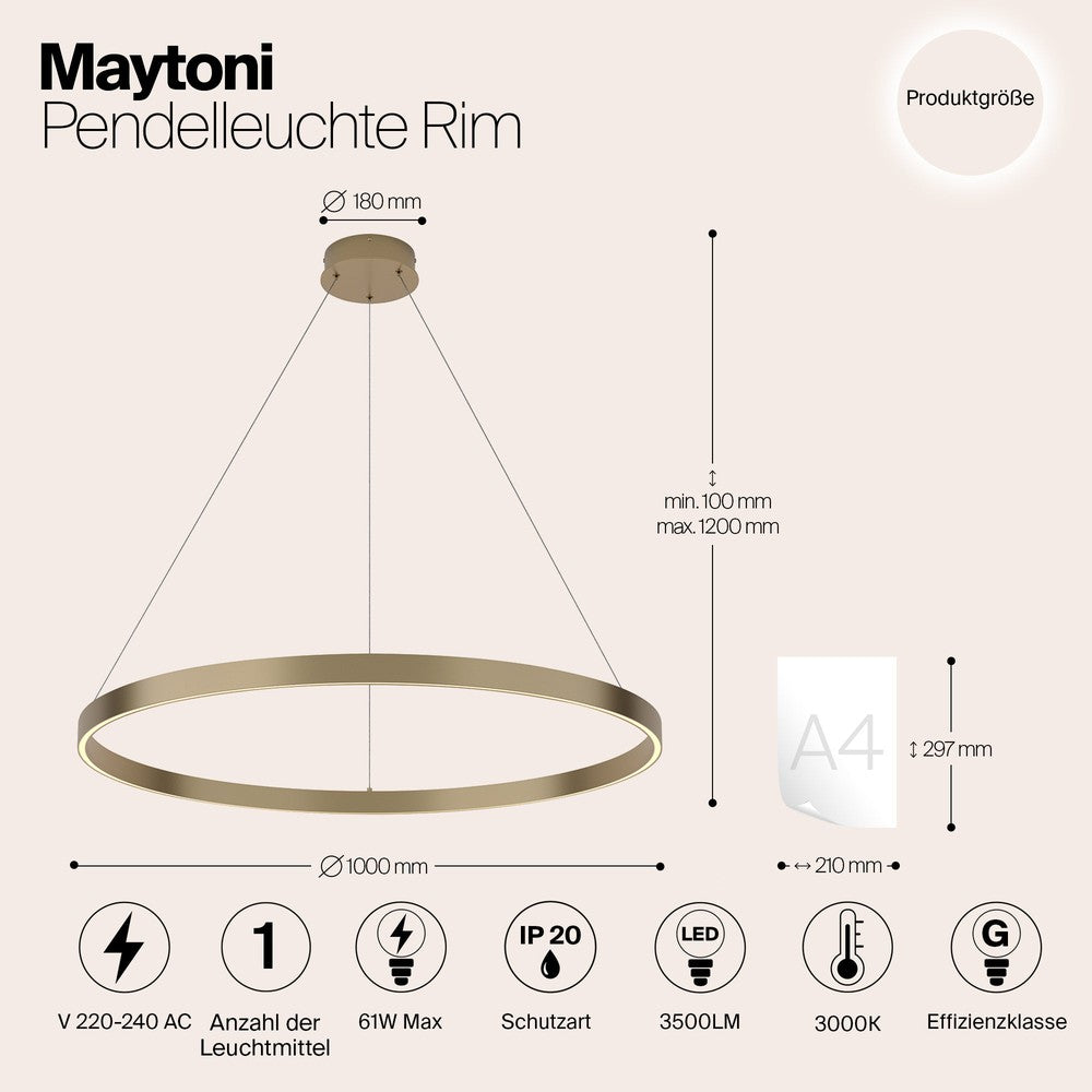 Rim Pendant Lamp E With Brass Styling-Maytoni-South Charlotte Fine Lighting