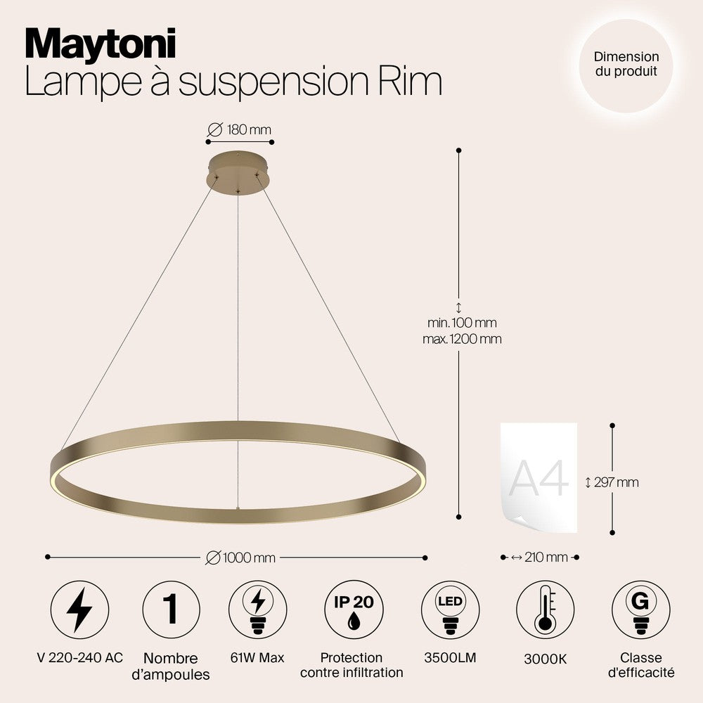 Rim Pendant Lamp E With Brass Styling-Maytoni-South Charlotte Fine Lighting