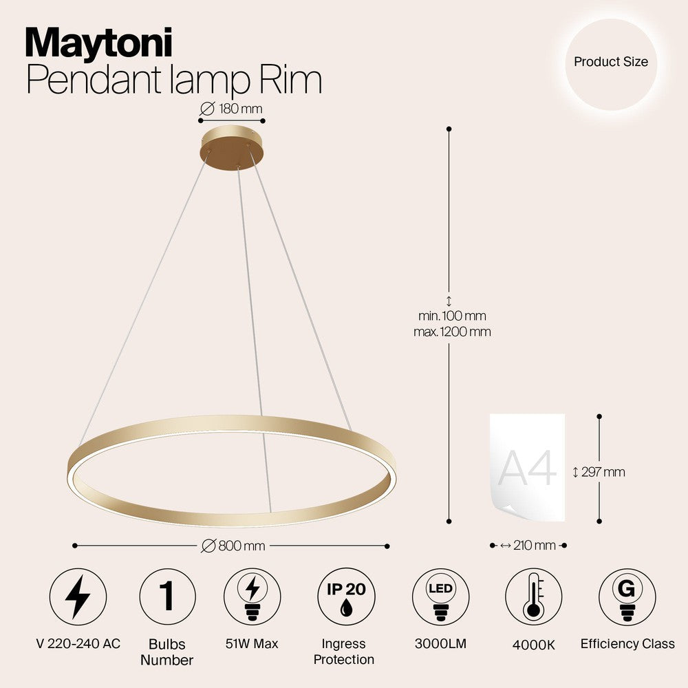 Rim Pendant Lamp F With Brass Styling-Maytoni-South Charlotte Fine Lighting