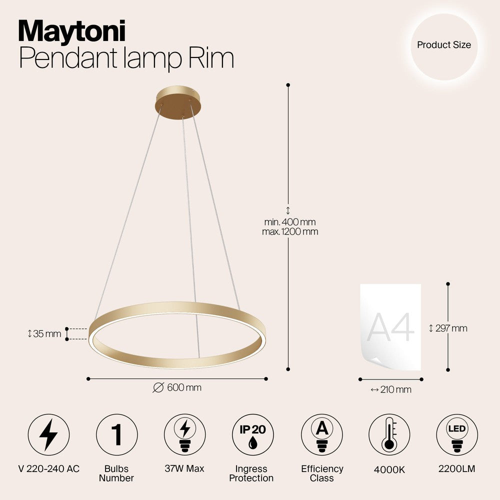 Rim Pendant Lamp G With Brass Styling-Maytoni-South Charlotte Fine Lighting