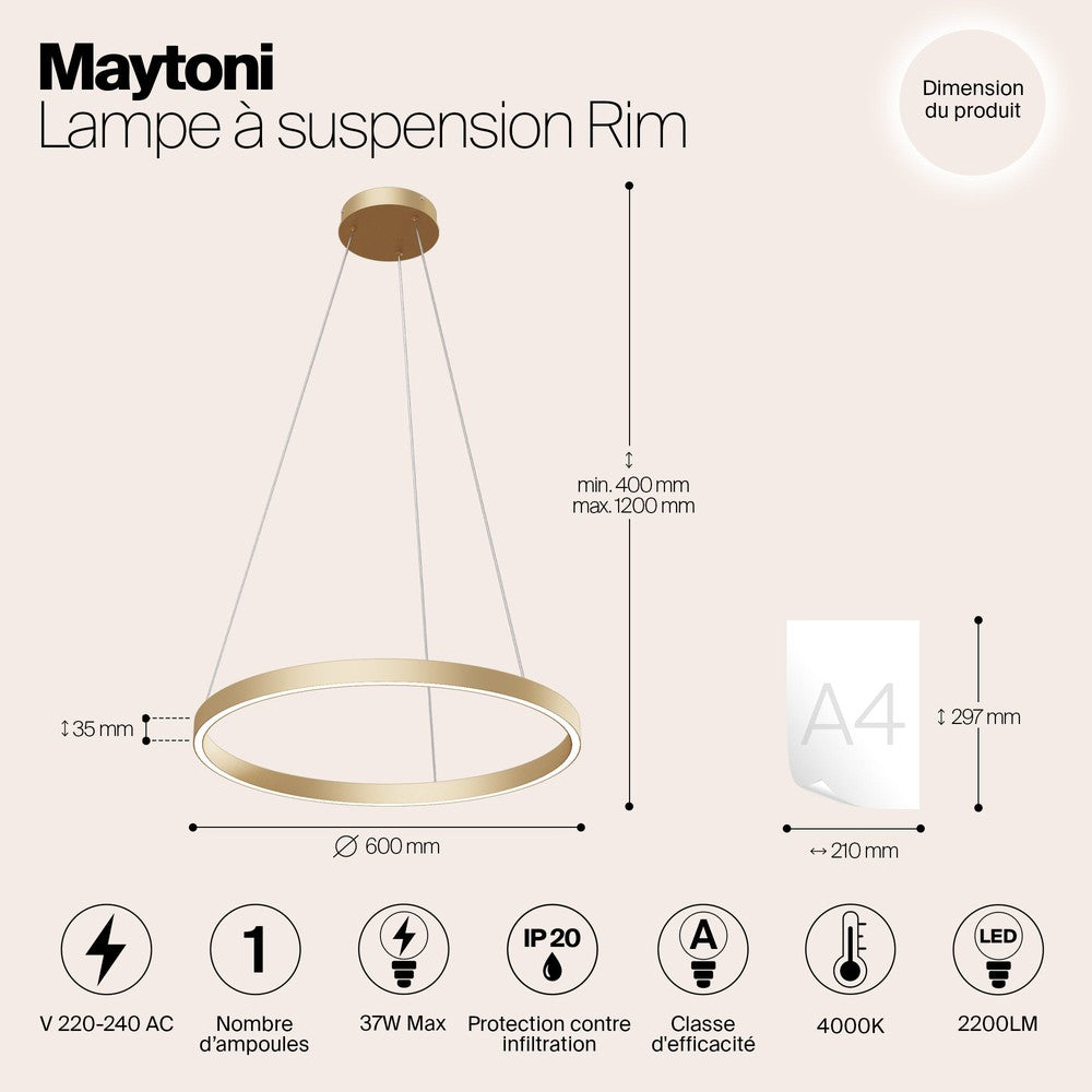 Rim Pendant Lamp G With Brass Styling-Maytoni-South Charlotte Fine Lighting