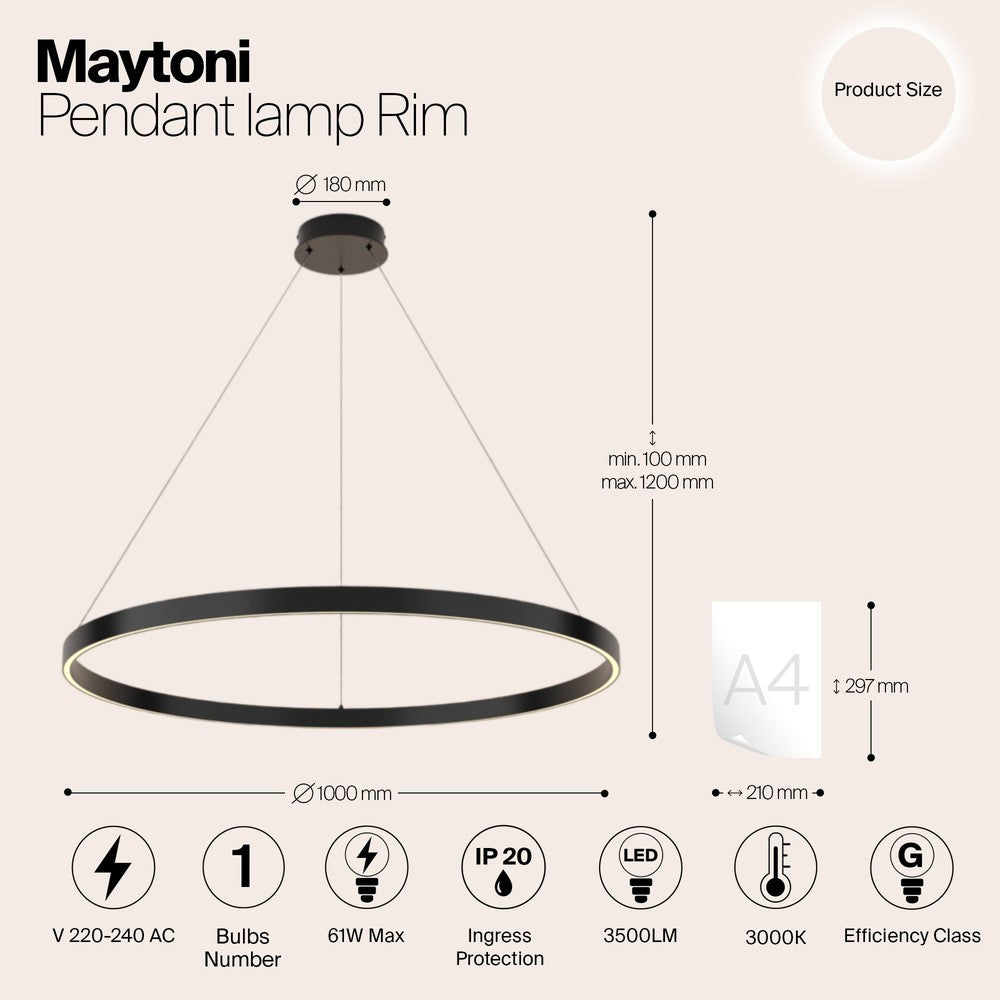 Rim Pendant Lamp In Black - Medium-Maytoni-South Charlotte Fine Lighting