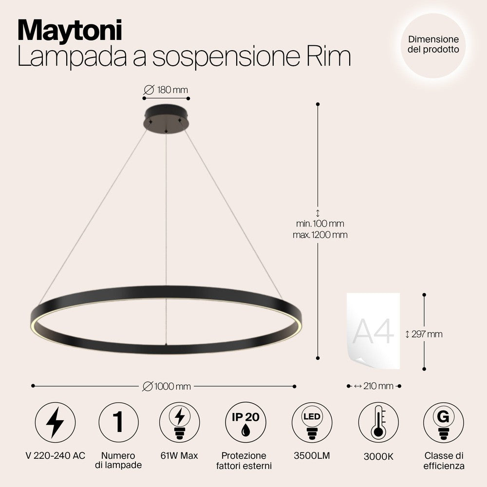 Rim Pendant Lamp In Black - Medium-Maytoni-South Charlotte Fine Lighting