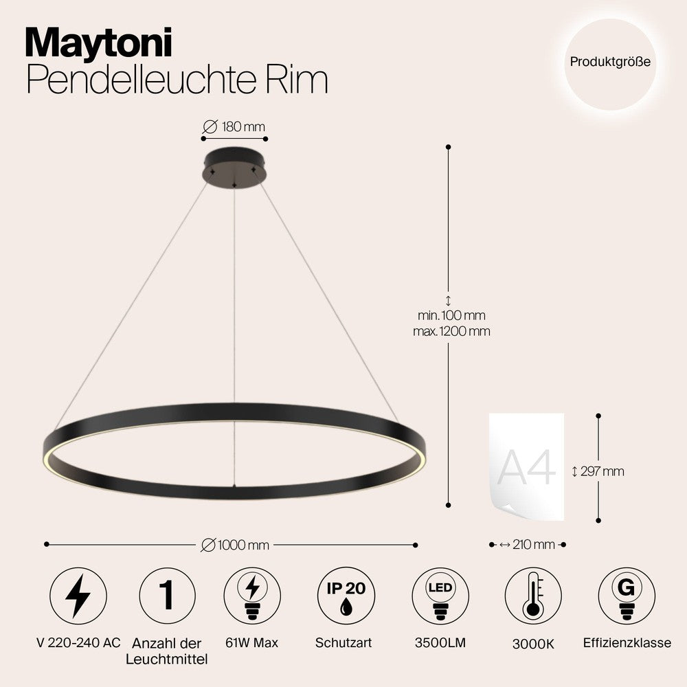 Rim Pendant Lamp In Black - Medium-Maytoni-South Charlotte Fine Lighting