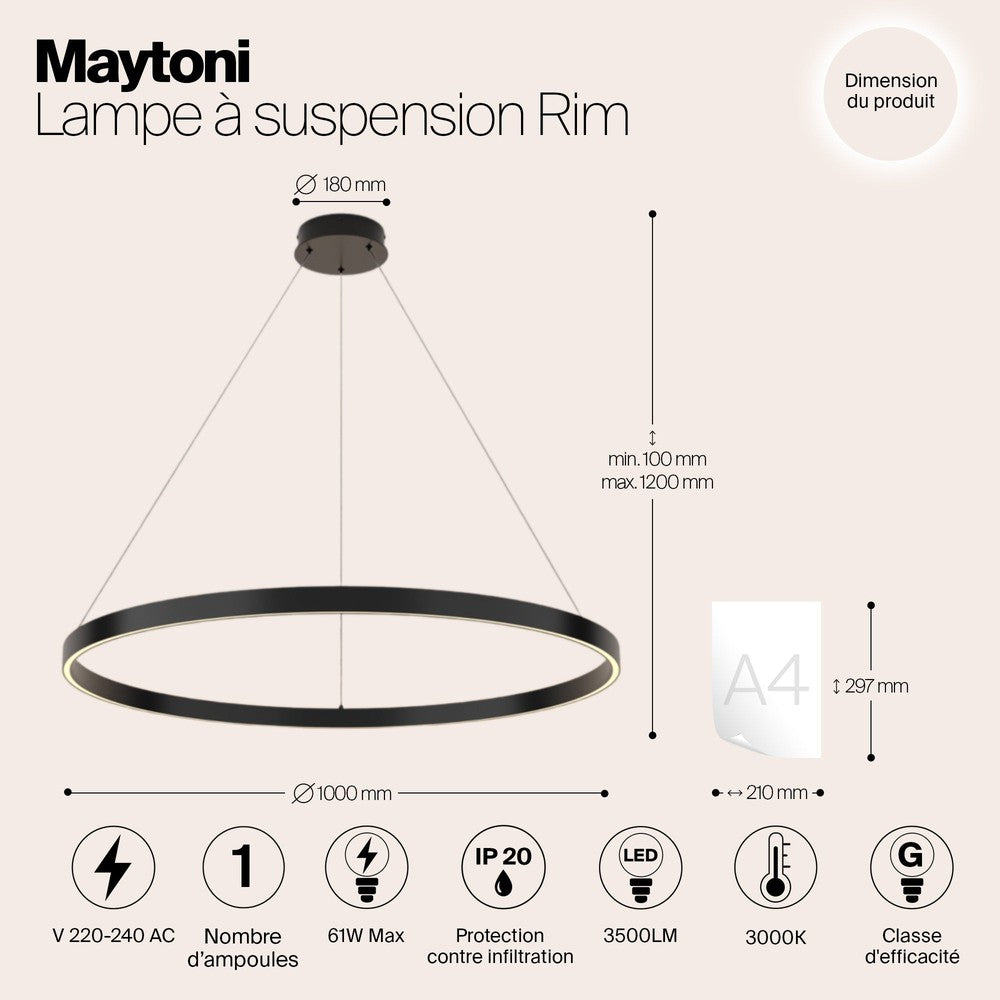 Rim Pendant Lamp In Black - Medium-Maytoni-South Charlotte Fine Lighting