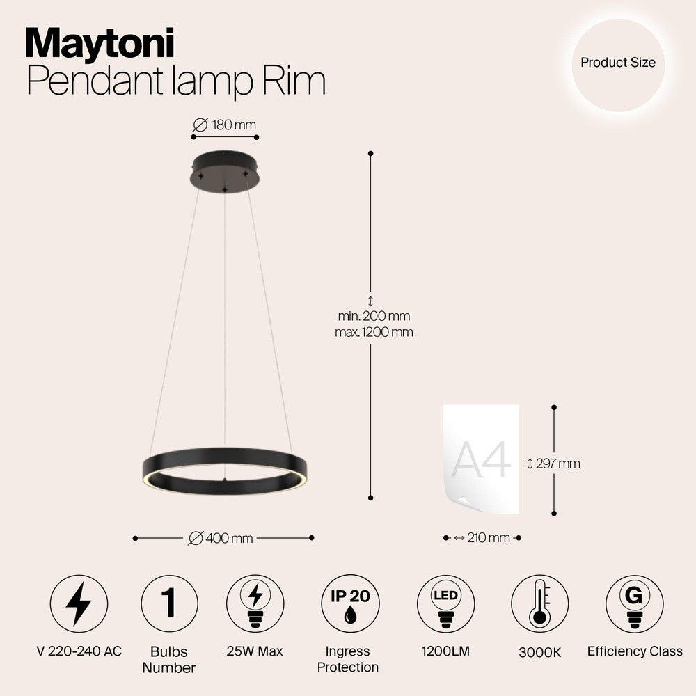 Rim Pendant Lamp In Black - Small-Maytoni-South Charlotte Fine Lighting