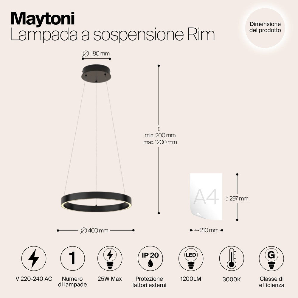 Rim Pendant Lamp In Black - Small-Maytoni-South Charlotte Fine Lighting