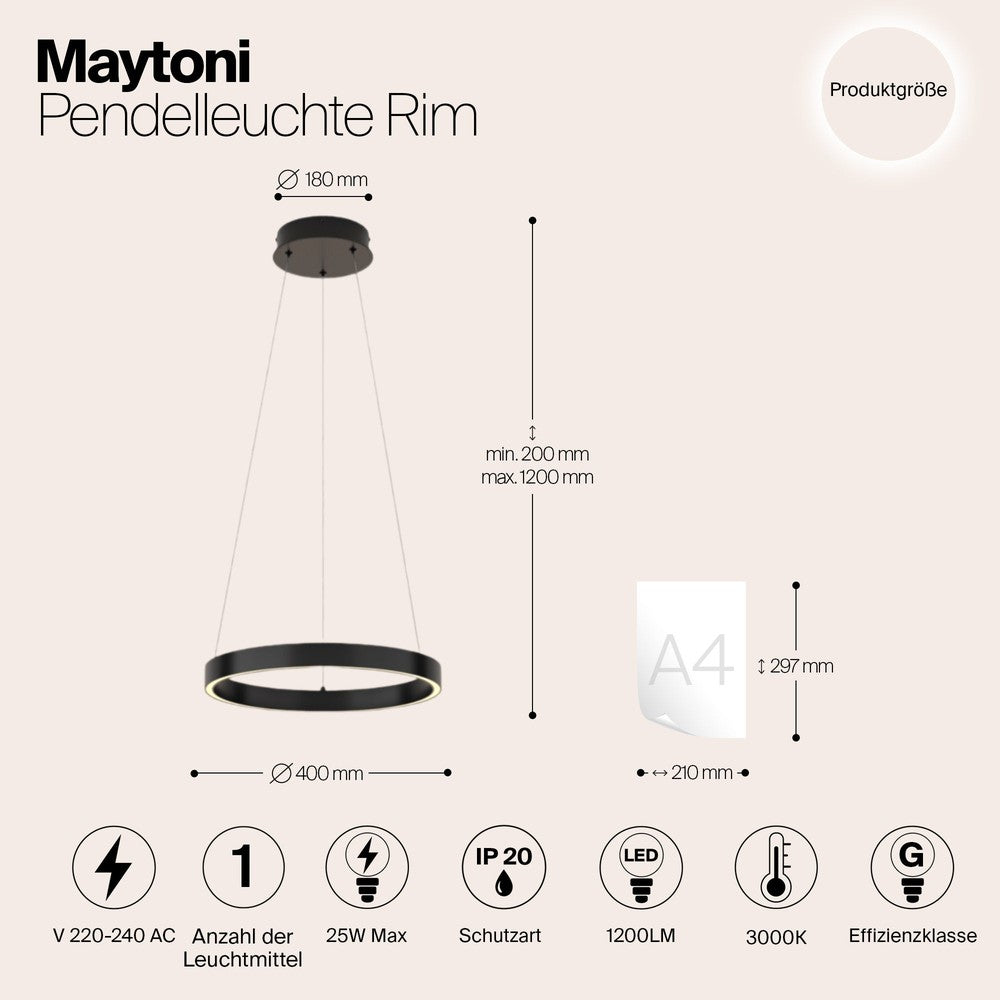 Rim Pendant Lamp In Black - Small-Maytoni-South Charlotte Fine Lighting