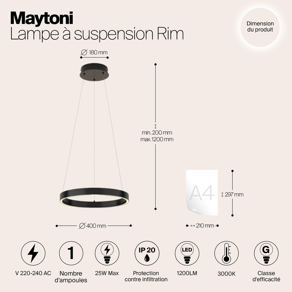 Rim Pendant Lamp In Black - Small-Maytoni-South Charlotte Fine Lighting