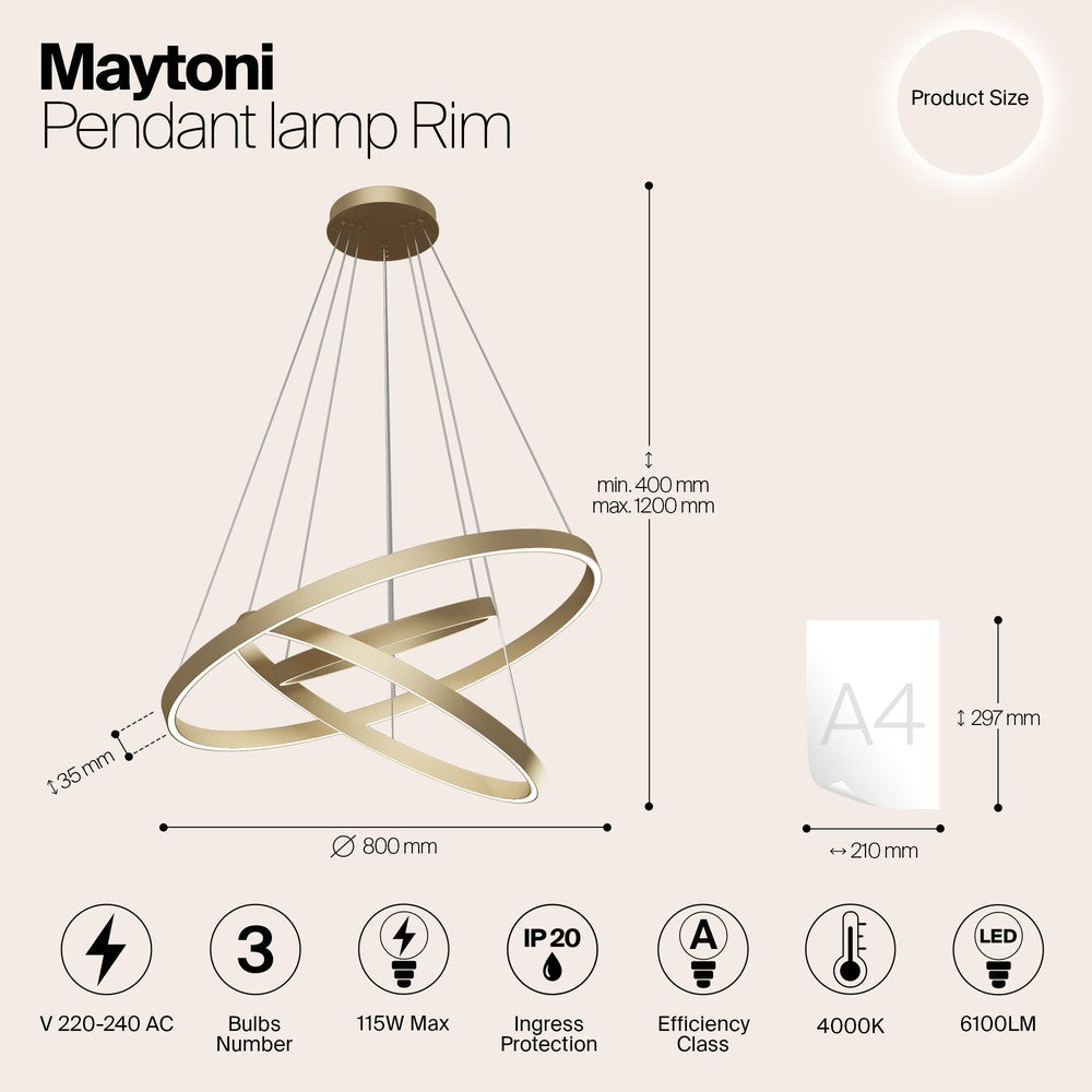 Rim Pendant Lamp With Brass Styling - Cool Tones-Maytoni-South Charlotte Fine Lighting