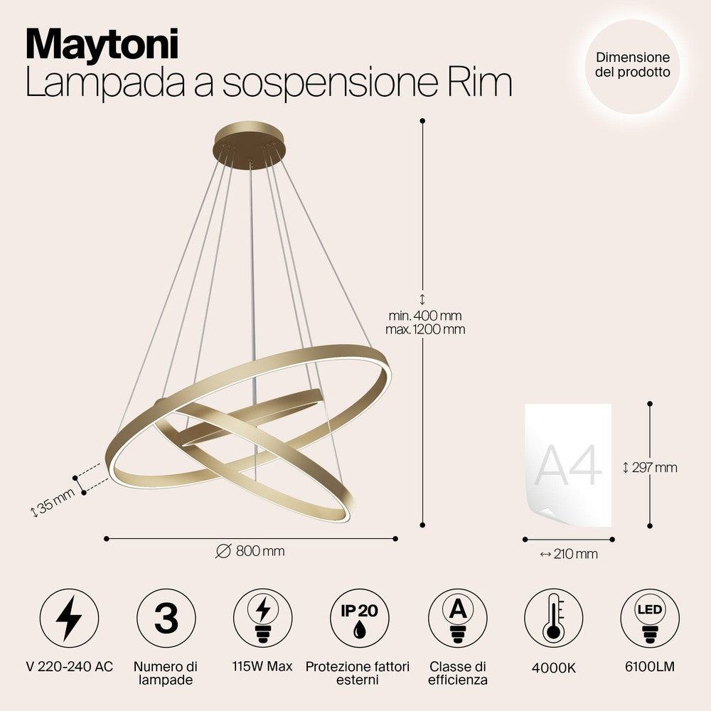 Rim Pendant Lamp With Brass Styling - Cool Tones-Maytoni-South Charlotte Fine Lighting