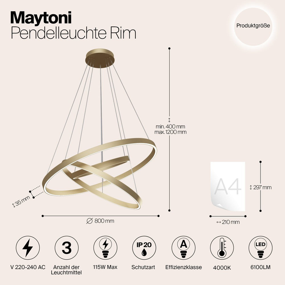 Rim Pendant Lamp With Brass Styling - Cool Tones-Maytoni-South Charlotte Fine Lighting